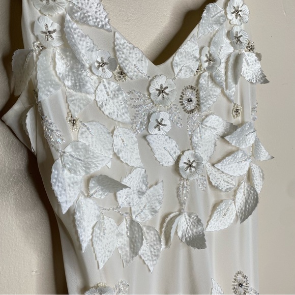 SOLD-VINTAGE XSCAPE BEADED FLORAL APPLIQUÉ FAIRY DRESS WITH SHARKBITE HEM - Picture 5 of 16